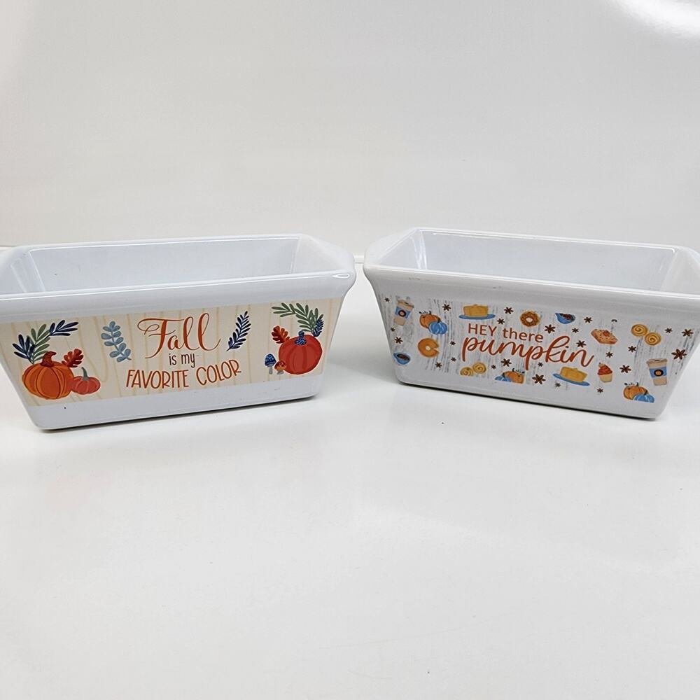 Royal Norfolk Mini Loaf Pans Set of 2 Fall Pumpkin Leaves Ceramic 5”x3" Bakeware